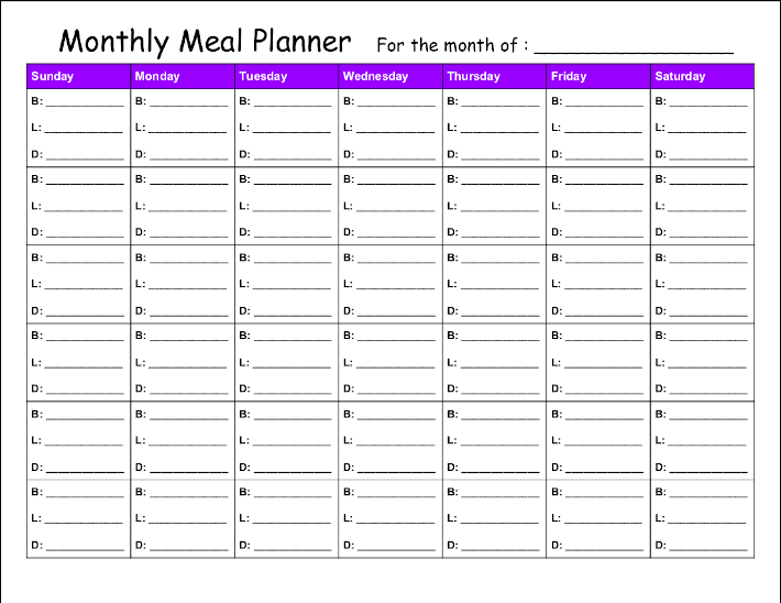 Monthly Meal Planner Here Monthly Meal Planner Here